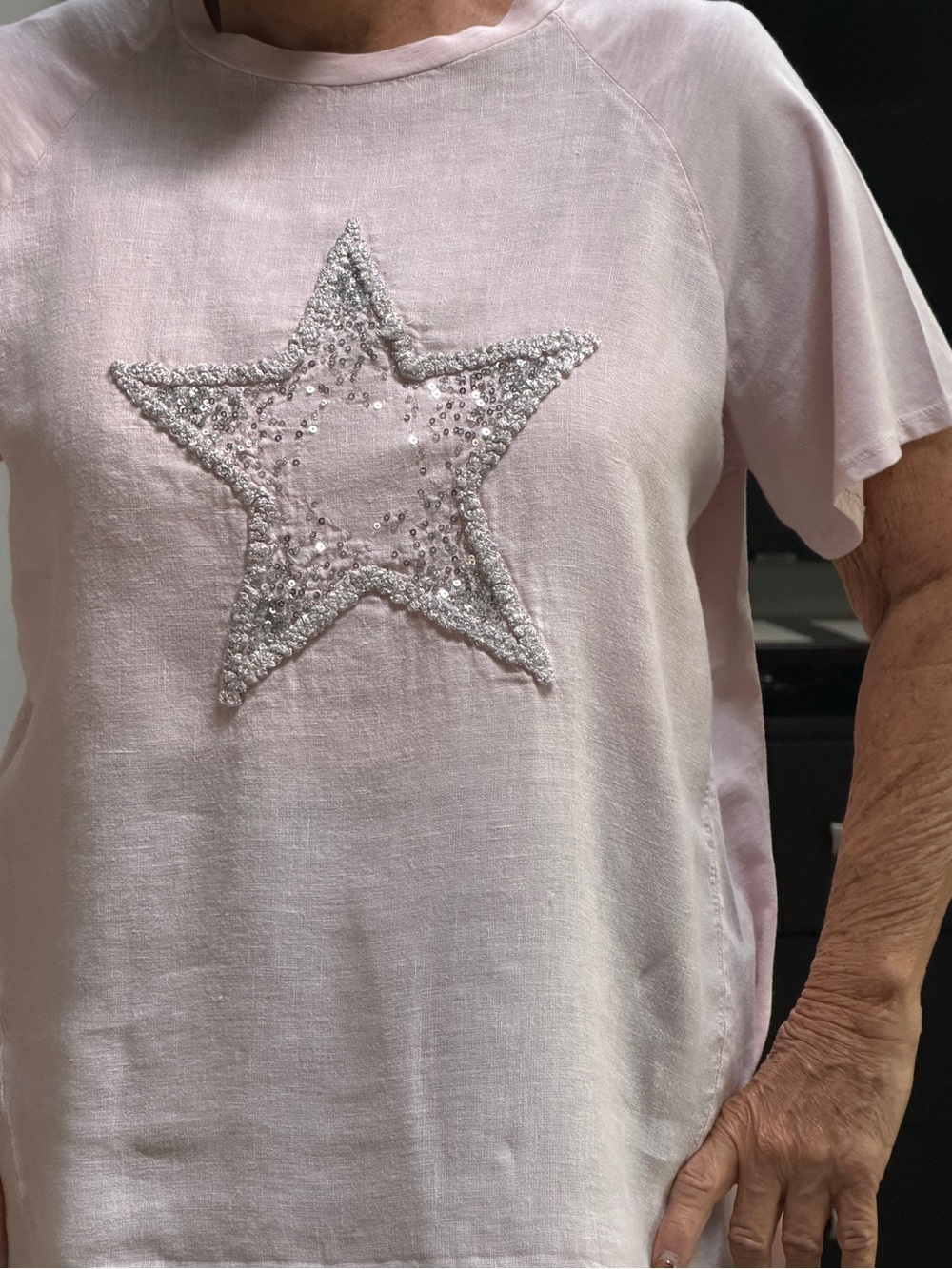 Sequin Star Short Sleeve Tee - Pale Pink